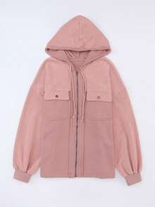 CILKOO Cappotto con cappuccio tasca con patta spalle cadenti con coulisse - Rosa - Visualizzare 10