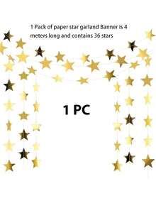 1/2/6/10个装闪光星星花环横幅，金色和闪亮银色纸花环悬挂装饰，闪亮银色星星三角旗横幅背景，闪光星星悬挂三角旗横幅背景，适用于摄影道具、家居装饰、墙面装饰、万圣节、圣诞节、母亲节、复活节、夏季婚礼、生日派对用品