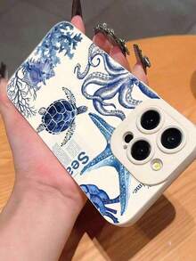 Ocean Minimalist Personalized Premium Whale, Shark, Devilfish, Seahorse, Wave Print Black Eye Full Coverage Anti-Drop Anti-Fingerprint Phone Case, Compatible With IPhone 16/16Pro/16Plus/15/15ProMax/15Pro/11/12/13/14ProMax/11Pro/11ProMax/12Pro/12ProMax/13Pro/13ProMax/14Pro/14ProMax, Soft Case, High-End Creative Design Waterproof Shockproof Scratch ResistantSuitable For IPhone 17 Air - trắng - Xem 4