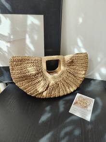 [US-Based Shipping]1pc Large Capacity Pleated Semi-Circle Woven Tote Bag, Solid Color, Fashion Straw Handbag For Women, Suitable For Beach, Vacation,Travel, Daily Shopping, Great Mother's Day Gift,Women's Fall Clothing Winter Clothing Christmas Gift Fall Autumn Velvet Furry Party Fuzzy Plush Thanksgiving Festival Cyber Monday Holiday Knitted Winter,Khaki Handbag Tote Bag Woven Bag Open Straw Bag Round Bag,Woven Straw Open Top Round Bag,Eye-Catching Beach Bag Summer,New Summer Vacation Style Solid Color,Vacation Essentials,Perfectly Matching With Beach Accessories Women,Crescent Moon Bag For Women, Straw Purse,Beach Necessities,Women's Fall Clothing Winter Clothing Christmas Gift Fall Autumn Velvet Furry Party Fuzzy Plush Thanksgiving Festival Cyber Monday Holiday Knitted Winter,Stitch Purses And Bags Women Black Purse Bags For Women Carteras Para Mujer Gold Purse Brown Purse Pink Purse Crossbody Bags For Women Bolsos Para Mujer Handbags For Women Shoes Tote Bags For Women - Màu Khaki - Xem 4