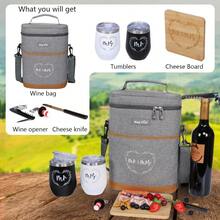 Wedding Gifts For Couples Bridal Shower Gifts Engagement Gifts For Newlyweds Mr And Mrs Gifts - Wine Cooler Bag Insulated Wine Carrier Tote With Tumblers Bamboo Cheese Borad AU13624-G2 - Grey - View 4