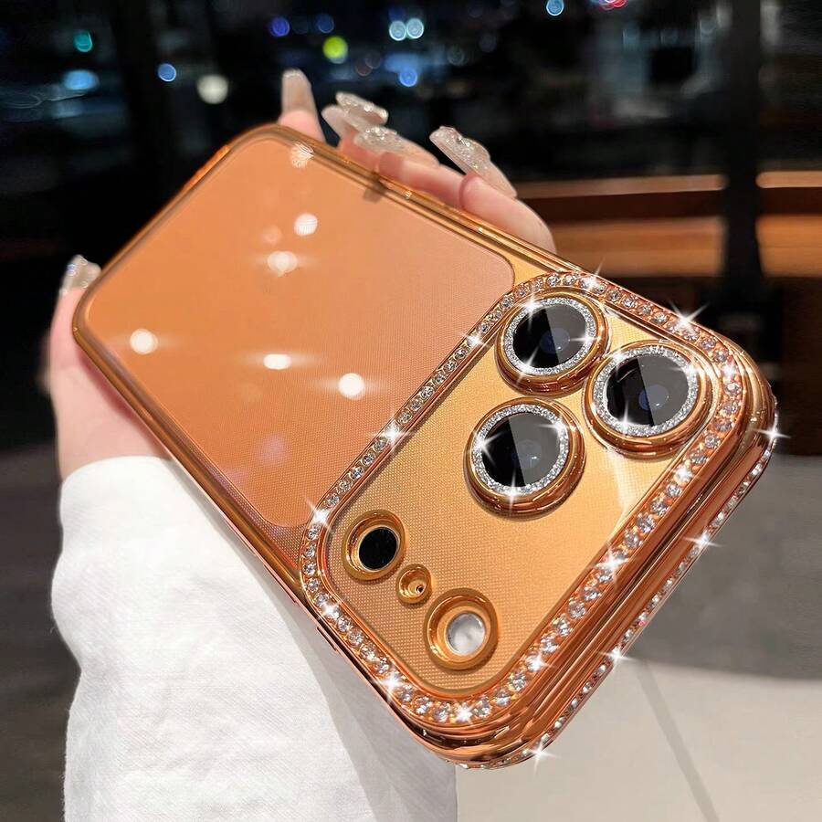 奢華電鍍水鑽閃亮手機殼,適用於 iPhone 17 16E 15 14 13 12 11 X XS Max XR Pro Plus、Galaxy S26 A02S-A07 A12-A17 A22-A26 A32-A36 A50-A56 S20-S25、Honor Magic Reno Smart - 橘色 - 查看 1