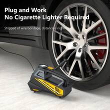 Carsun Portable Tire Inflator Pump, Suitable For Car Tires - Auto Accessories, 150PSI 12V DC Auto Inflator With Digital Pressure Gauge, Emergency LED Light For Bicycle, Balloon, Yellow - Wired - View 5