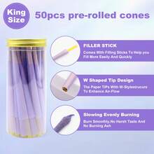 Spice Grinder 3-In-1 With 50pcs Pre-Rolled Cones Set,King Size Pre-Rolled Cones,Slow-Burning,Pre-Rolled Cones For Quick Filling, Grind Storage With Magnetic Cover, Classic Extra Large (110mm) Paper Cylinder For Herbs, Smoking Accessories,Party Supplies. Father's Day Gift. - 彩色 - 查看 8