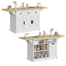 71.3" Large Kitchen Island With Drop Leaf, Kitchen Rolling Island Cart W/ 3 Solid Drawers, Island Table With Trash Storage Cabinet & 3 Large Storage Rack, Spice Rack, Black - trắng - Xem 7