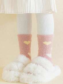 3双秋冬加厚保暖女童袜心形草莓袜蓄热防寒地板袜毛绒袜 - 彩色 - 查看 2