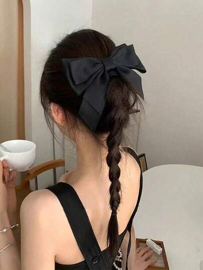 1 Pc Women's Simple Black Bow Hair Clip, French Elegant High-End Hair Clip, Suitable For Everyday Wear, Claw Hair Clip, Hair Clip, Student Supplies, University, Bow, Cute.