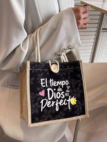 Time Theme Linen Tote Bag, Love Heart, Light, Pattern Design, Reusable Printed Women'S Tote Bag, Double Handle Shopping School Bag, Large Capacity Shoulder Bag, Casual Tote Bag, Christmas Storage Bag, Back To School Lunch Bags,Lunch Storage Bag, Suitable For Commuting, School And Shopping, Convenient For Outdoor Use, Best Choice For Gifting Relatives And Friends, Teacher Gifts, Mother'S Day Gifts, Holidays And Festivals