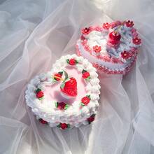 Heart Shaped Jewelry Box For Girls, Fake Cherry Pink Cake, Cute Kawaii Decorative Storage Accessories - 櫻桃 - 查看 3