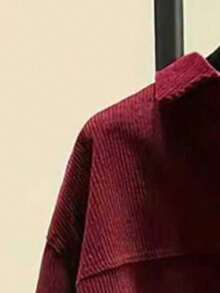 Damen Cord Hemd - Burgunderroter Kragen Langarm Top, 100% Polyester maschinenwaschbar, eleganter Lässig Unifarbe Alltagskleidung, geeignet für alle Jahreszeiten - Bordeaux - Übersicht 4