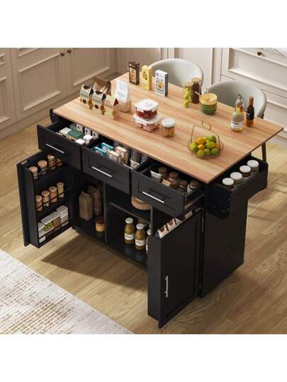 139x46(71)X91.5cm Dining Trolley/Sideboard, Zwart Body Solid Wood Grain Worktop, Fold Down Storage Door, Casters, Replaceable Feet, Room, Kitchen. Serving Trolley/Side Cabinet, Grijs Veneer The Wit Marble ation Cabinet/Fold Worktop/Storage Doors/R