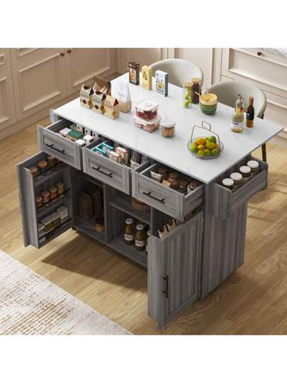139x46(71)X91.5cm Dining Trolley/Sideboard, Zwart Body Solid Wood Grain Worktop, Fold Down Storage Door, Casters, Replaceable Feet, Room, Kitchen. Serving Trolley/Side Cabinet, Grijs Veneer The Wit Marble ation Cabinet/Fold Worktop/Storage Doors/R