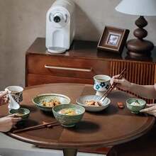 2pcs Handmade Vintage Ceramic Bowls - Thickened Green Gold Glaze Noodle Bowls, Suitable For Tossed Salads, Rice, Fruits - Durable Rustic Style Kitchen Utensils, Ideal For Family Dining And Gatherings, Fruit Bowls | Traditional Tableware | Dotted Green Glaze - Multicolor - View 11