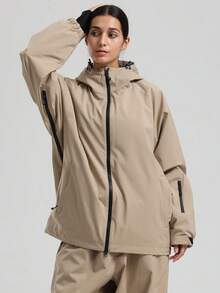 一件男女通用滑雪服/外套，女士冬季连帽登山服，带透气腋下拉链和防丢拉链口袋，男士单板滑雪户外外套，适合户外活动和冬季滑雪，结构加固，功能性滑雪装备，耐用雪地装备，女士滑雪服 - 卡其色 - 查看 9