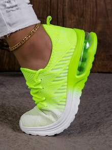 Comfortable,Casual,Commuter,Mothers Day Gifts ,Holiday,Halloween,Christmas,Personalized,Halloween Women's Fashion,Fallfreshnes,1 Pair Women's Striped Casual Sport Shoes, Lightweight Round Toe Sporty Style Low-Top Athletic Sneakers - White and Green - View 8