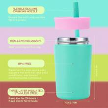 Owalaa Kettle, Small Cup, Green, 12 Oz, 355 Ml, With A Straw, Can Keep Hot Or Cold Water Warm For Over 24 Hours, Suitable For Both Indoor And Outdoor Use By Students, Campers, And Those In Various Settings. - 薄荷綠 - 查看 3