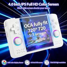 Consola de juegos portátil retro XF40H mejorada, 128 GB, con juegos clásicos preinstalados y multiemuladores, pantalla IPS 4K HD de 4 pulgadas y sistema operativo Linux. - Blanco - Ver 3