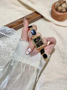 1pc Women's Rectangular Black Quartz Watch, Suitable For Daily Wear, Birthday Gift, Casual Occasions - Black - View 3