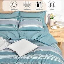 Pieces Comforter Set, Striped Bed In A Bag, Charcoal Stripe Bedding, 18 Deep Pocket All Season, Ultra Soft Bedding Sets With Comforter, Sheets, Pillowcases & Shams, Luxury Cozy Bedding Very Beautiful PKZD - 霧霾藍 - 查看 5