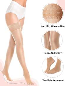 CLAGAINER Bas longs en dentelle et silicone antidérapants 10D brillants, bas en soie, motif plume de paon, intéressants, transparents et sexy, porte-jarretelles - Blanc - Voir 15