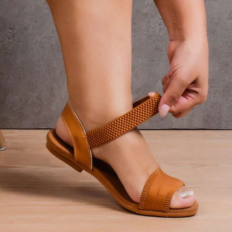 Flat Sandal With Elastic, Orthopedic, Beach, Vintage, Bohemian Style. - 焦糖瓦楞 - 查看 1