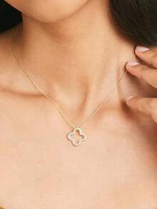 奢华优雅时尚 18k 镀金 925 纯银精美 Ewell 珠宝四叶草镂空锆石吊坠项链，女士日常佩戴