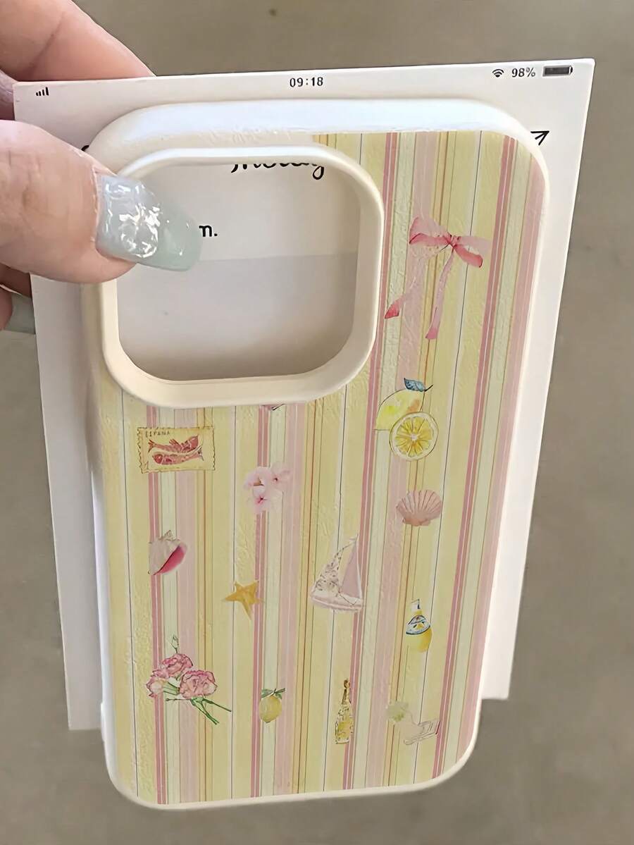 1 Ốp lưng điện thoại TPU chống sốc họa tiết sọc vàng vỏ chanh trắng tối giản tương thích với Apple 16, 15, 14, 13, 12, 11 Pro Max, Series - Nhiều màu - Xem 1