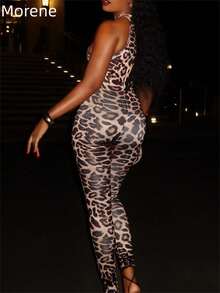 Morene Summer Jumpsuit Club Outfits Women Sexy Leopard Print Long Sleeve Going Out Rave Outfits Festival  Jumpsuit - 棕色 - 查看 3