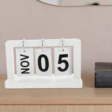 Wooden Perpetual Calendar, Flip Desktop Calendar, White Calendar, Suitable For Home, Office, Classroom, And Desk Accessories - 1 - 查看 3