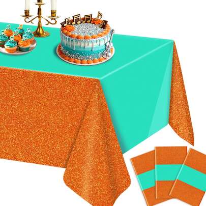 1/3 件装音乐派对装饰桌布，亮橙色和绿色派对装饰，一次性长方形塑料桌布，迪斯科舞者主题生日派对用品，54 x 108 英寸