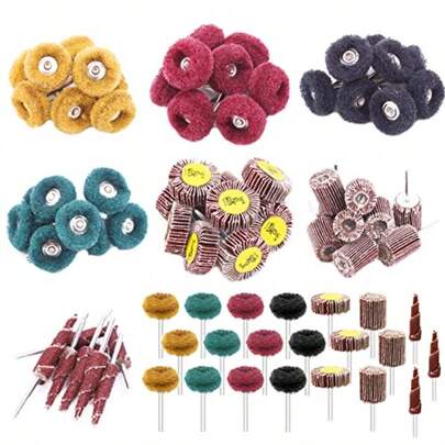 Swpeet 50Pcs Abrasive Sanding Flap Wheel Assortmen Kit 80 Grit 1 8" Shank Cone Abrasive Flap Sanding Wheel And 1" 25mm 120 180 320 400 Grits Buffing Polishing Wheel Set With 3 Mm Shank