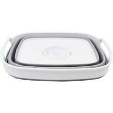 TFKI 7.5L 2 Gallons Collapsible Dishpan With Draining Plug - Foldable Washing Basin - Portable Dish Washing Tub - Space Saving Kitchen Storage Tray (White/Grey 1) - 白灰色 - 查看 2