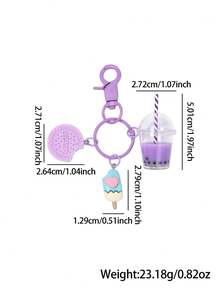 Sweet Pink Ice Cream & Bubble Tea Keychain Set - Cute Biscuit Keyrings For Girls Girl Handbag Purse Jewelry Friendship Gift - Purple - View 9