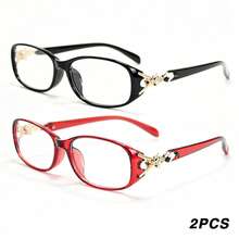 2pcs Fashion Ultra-Light Metal Chain Reading Glasses, Women's Blue Light Blocking Glasses For Young Look, Necessary For Business Office - Red+Black - View 15