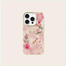 Hibiscus Coconut Turtle Pattern Lychee Grain Ivory White Phone Case Suitable For Apple  17 16 15 14 13 12 11 Plus Pro Max Series, Personality Ins Style Protective Cover Fashionable Minimalist Design With Adorable Images.High Aesthetic SenseGIF-FOR-YOU - 款式1 (1PC) - 查看 4
