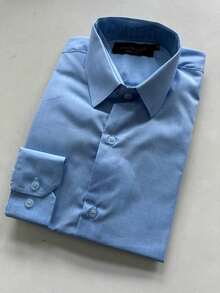 Men's Premium Linen-Type Long-Sleeve Slim Fit Structured Executive Work Shirt | Linen Print Dress Shirt - Light Blue - View 6