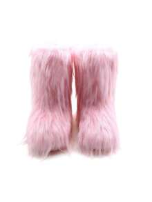 Snow Boots For Women 2025 Furry Boots Winter Knee High Flat Heel Fluffy Faux Fur Boots FURRI-1 - 粉色 - 查看 8