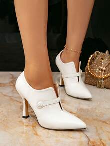 10cm High Heel Women's White Pointed Toe Pumps, Fashion Minimalist Elegant Formal Party Dress Shoes, Autumn/Winter 2025 New Arrival - White - View 2