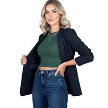 Blazer Feminino Alfaiataria Alongado e acenturado Tendencia - Bege - Visão 1