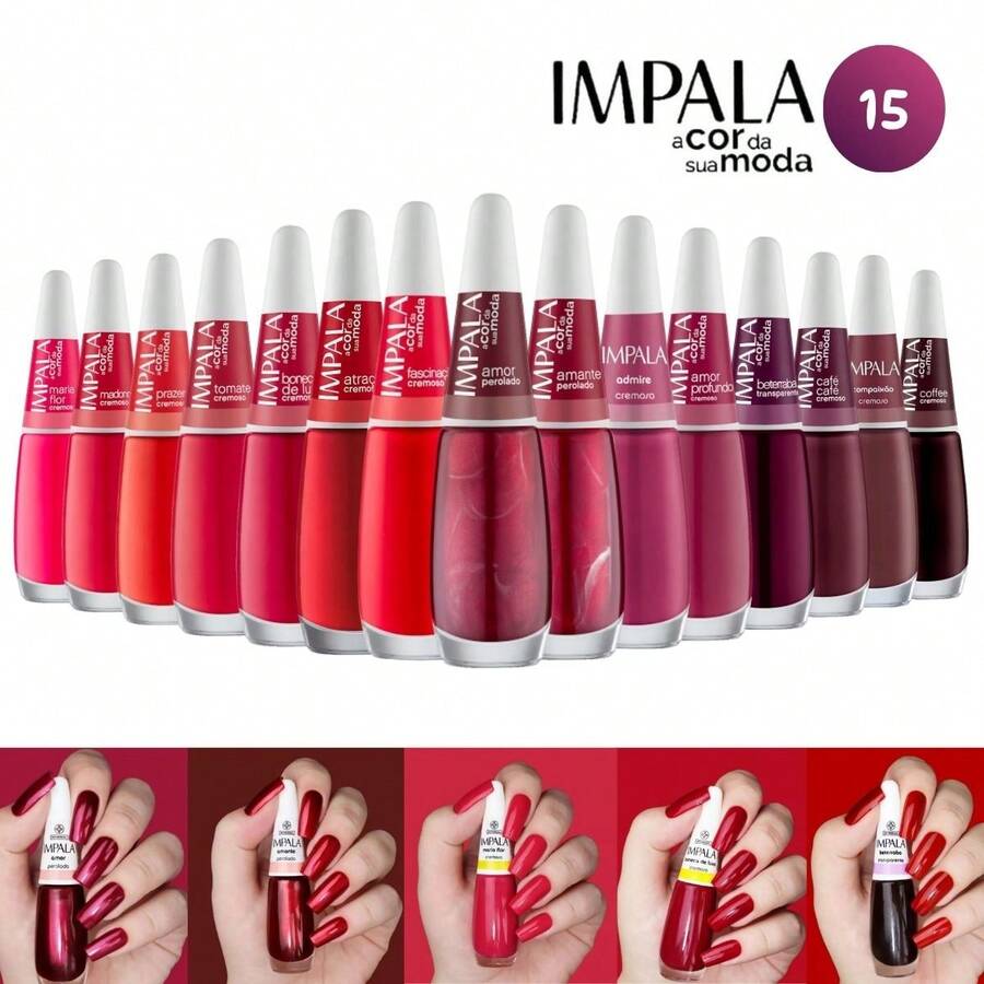 Kit com15 cores de Esmalte Impala - Tons Escuros e Vermelho Atacado Manicure Pedicure - Vermelho - Visão 1