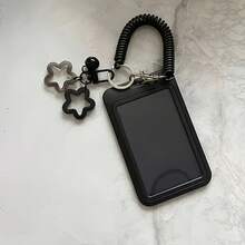 1 Piece Morandi Colorful Star Hanging Decoration Retractable Plastic Card Holder With Keychain - Cute And Practical For Bus, Campus, ID Card, Credit Card, Card Holder Keychain|Playful Accessories|Durable Plastic - Black - View 1