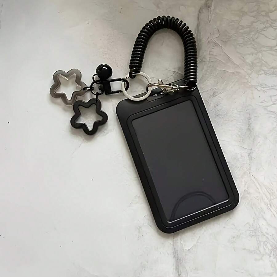 1 Piece Morandi Colorful Star Hanging Decoration Retractable Plastic Card Holder With Keychain - Cute And Practical For Bus, Campus, ID Card, Credit Card, Card Holder Keychain|Playful Accessories|Durable Plastic - Black - View 1