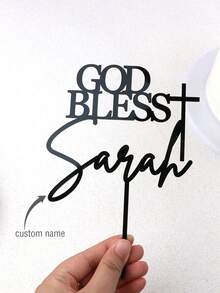 Đồ trang trí bánh kem God Bless cá nhân hóa cho lễ rửa tội, lễ rước lễ lần đầu, lễ rửa tội, lễ thêm sức có tên kèm thánh giá trang trí - Chúa phù hộ - Xem 1