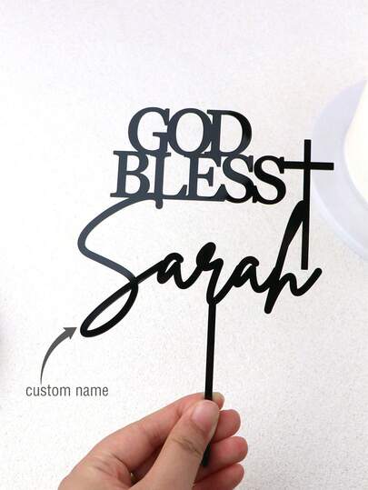 Personalized God Bless Cake Topper Christening First Holy Communion Baptism Confirmation With Name Cross Decor