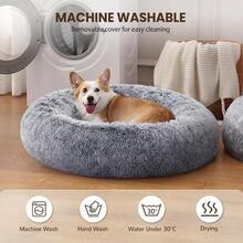 Calming Dog Bed Donut Washable Large Size Round Pet Bed For Dogs And Cats 36 Inches AntiSlip Fluffy Faux Fur Plush Cat Bed AntiAnxiety Cushion With AntiSlip Bottom For Relaxation And Comfort In Home Car Or Travel Use - Xám - Xem 7