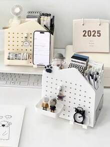 1pc House Shaped Pegboard, Can Hold Tissue Box, Serve As Phone Stand, Ball Hook, Bottom Stand, Multifunctional Storage Box - Multicolor - View 5