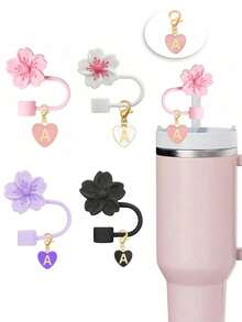 1pc Straw Cap + 1pc Cup Straw Set, Pendant With Pink Letters A~Z (Excluding Q/U/X) Cute Bow Shaped Straw Cap, Silicone Reusable Anti-Dust Straw Cover,Straws Stopper Cap,Kitchen,Suitable For Daily Use, Decorating Cups, Dustproof, And Can Also Be Given As Gifts To Friends, Family, And Loved Ones, Holiday Gifts, Birthday Gifts, Mother's Day Gifts, And Back To School Gifts
