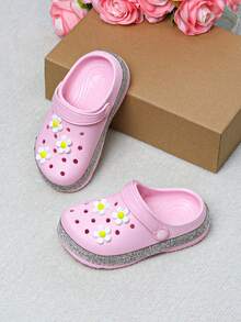 Sandale EVA pentru fete - Talpă moale, ușoară și antiderapantă, Pantofi de plajă cu uscare rapidă, Decor cu flori albe proaspete, Potrivite pentru toate anotimpurile, (Ușor de purtat și durabile/Utilizare în exterior), Papuci de vară pentru copii, Stil casual drăguț