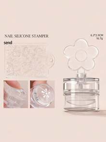 1个心形花朵可擦拭美甲印章，心形花朵高透明硅胶印章，法式印花钢板转印工具，美甲用品，美甲工具 - 彩色 - 查看 6