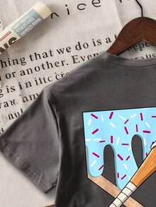 小男孩棒球棒印花圆领短袖休闲T恤 - 深灰色 - 查看 6